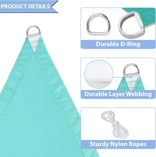 Miniatura 4 de E&K Sunrise - Toldo impermeable triangular de 5 x 5 x 5 pies, para exteriores, con bloqueo UV, para pérgola, patio, jardín, terraza, 1 pieza Turquesa