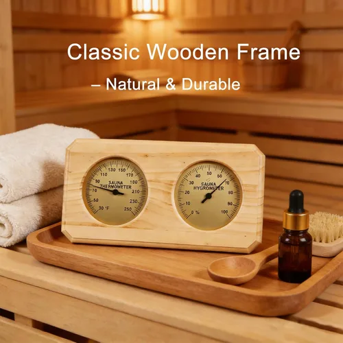 Miniatura 6 de Termómetro higrómetro de sauna, medidor dual de temperatura de sauna de madera, Fahrenheit montado en la pared (30-250°F) y medidor de humedad