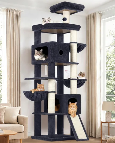 Globlazer Árbol para gatos resistente de 83 pulgadas, torre gigante para gatos con 2 condominios y 3 cestas colgantes, condominio alto de varios