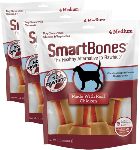 Miniatura 10 de SmartBones Masticables medianos con batata real, 4 unidades, sin piel cruda, masticables para perros