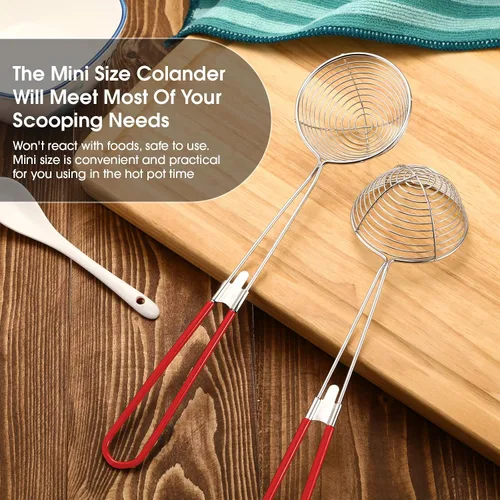 Miniatura 6 de Geiserailie Juego de 6 cucharas de acero inoxidable de 2.5 pulgadas, mini colador de araña, cuchara de malla para pasta, cuchara asiática, cucharón