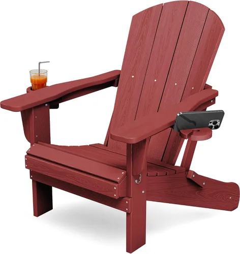 Miniatura 13 de KINGYES Silla plegable Adirondack con portavasos dobles - Sillas de exterior de HDPE para todo clima, silla de patio tipo madera para el patio Negro