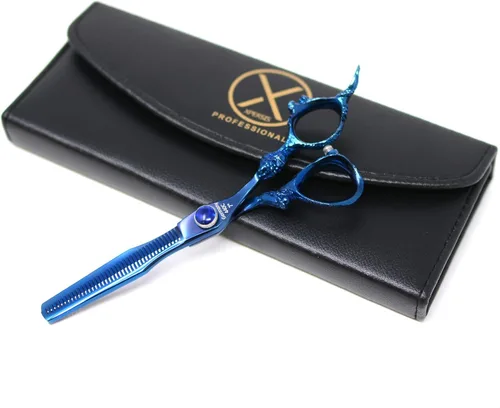 Miniatura 3 de PRO - Tijeras de peluquero afiladas con mango de dragón azul y tijeras de adelgazamiento, peso ligero, fabricado en Alemania, acero premium