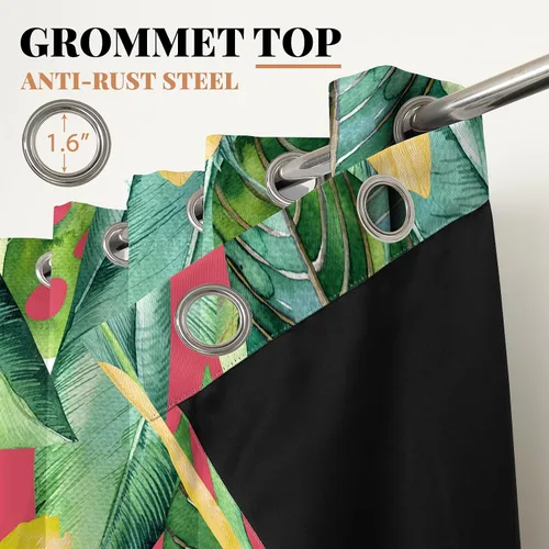 Miniatura 6 de Renaiss Cortinas de plantas tropicales, hojas de palma verdes y flores amarillas, cortinas opacas con ojales en la parte superior, 45 pulgadas