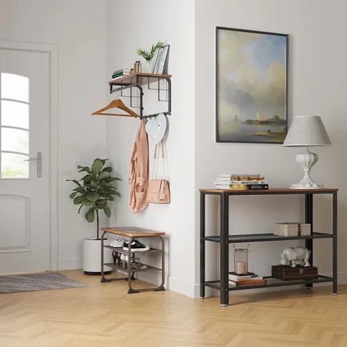 Miniatura 4 de VASAGLE - Banco para zapatos, estante de almacenamiento de 3 niveles para entrada, pasillo, sala de estar, muebles de acento industrial con marco