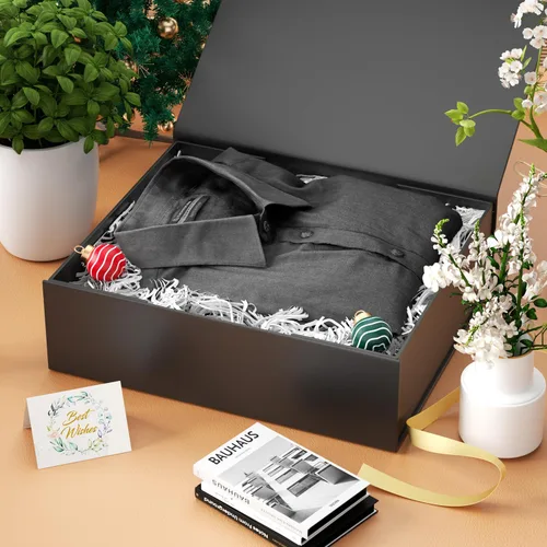 Miniatura 5 de PSHVYM Cajas de regalo con tapas, 11.5 x 7.8 x 3 pulgadas, caja de regalo negra para regalos, cierre magnético para camisetas, guantes, bufandas