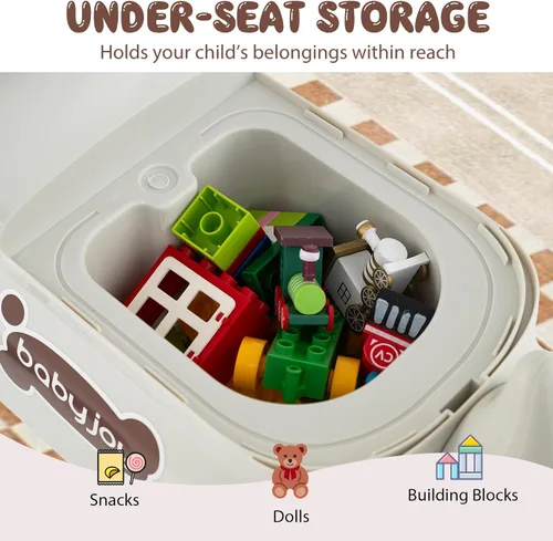 Miniatura 3 de BABY JOY Juguetes para niños pequeños, auto deslizante de pie a piso con almacenamiento debajo del asiento, luces, música y bocina, 4 ruedas Blanco