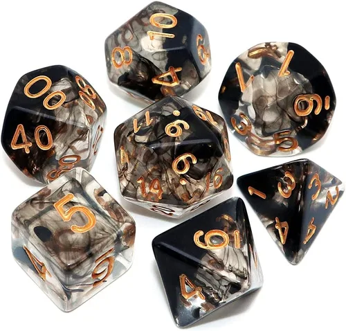 Miniatura 9 de DND - Juego de dados de nebulosa negra mezcla azul oscuro para Dungeon and Dragons D&D RPG juegos de rol, 7 dados poliédricos con bolsa de dados