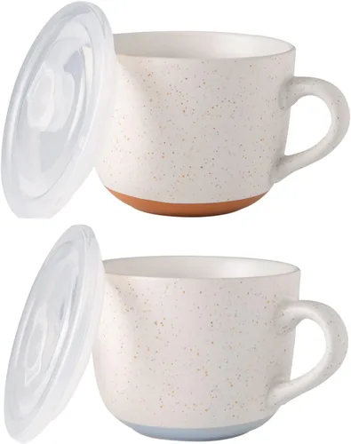 Miniatura 10 de AmorArc Tazas de sopa de cerámica con tapa, tazas grandes de sopa de 710 ml con asa para café, cereal, ensalada, fideos, té, tazas de sopa con tapa