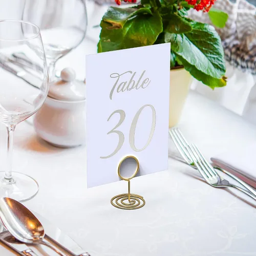 Miniatura 7 de Paquete de 10 letreros de mesa reservados plateados para bodas, fiestas, restaurantes y mesas plateadas, números del 1 al 30 para recepción de boda