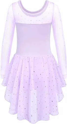 Miniatura 3 de Zaclotre Leotardo de ballet para niñas, de manga larga, trajes de bailarina, con falda alta y baja, vestido de baile para 3 a 11 años