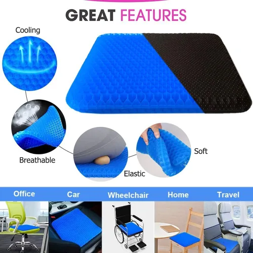 Miniatura 4 de Cojín de asiento de gel, cojín de gel de huevo doble grueso para aliviar el dolor de presión, cojín transpirable para silla de ruedas para asiento