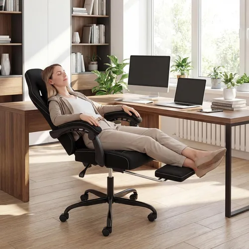 Miniatura 2 de Giantex Silla de juegos, silla ergonómica para computadora con reposacabezas, soporte lumbar, reposabrazos de conexión, respaldo reclinable