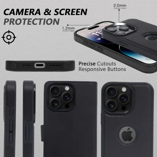 Miniatura 8 de Funda de piel sintética 2 en 1 para iPhone 13 PRO MAX, funda de piel sintética desmontable con soporte para tarjetas, funda extraíble con bloqueo