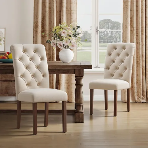 Miniatura 11 de MALOL Parsons - Juego de 4 sillas de comedor tapizadas copetudas, sillas de cocina con asiento acolchado y patas de madera maciza, sillas laterales