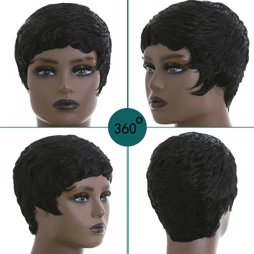 Miniatura 4 de Pelucas rubias 613 de corte Pixie para mujeres negras, cabello sintético rubio rizado en capas con flequillo, pelucas de corte corto para mujeres