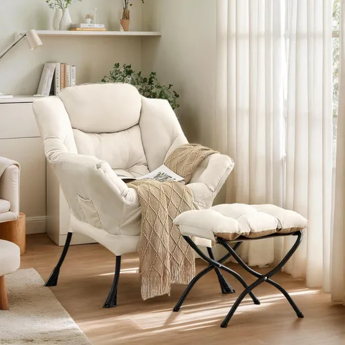 Miniatura 3 de Silla perezosa con otomana, silla de descanso moderna y grande con reposabrazos y reposapiés, silla de lectura con otomana, silla de sofá de ocio