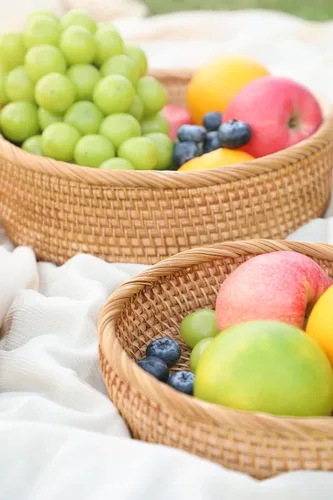 Miniatura 3 de HITOMEN Cestas de pan de ratán hechas a mano redondas de mimbre para servir frutas, cuencos de almacenamiento de frutas de tejido natural