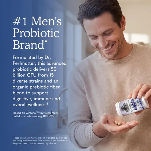Miniatura 2 de Garden of Life Probióticos para Hombres, formulado por médicos, 50 mil millones de CFU, 15 probióticos para la salud digestiva + fibra prebiótica
