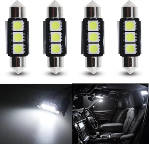 Miniatura 16 de Bombillas LED Festoon 6411 6418 C5W de 9 a 30 V extremadamente brillantes, sin errores, 1.5 pulgadas, 1.417 in para luces de cúpula de mapa