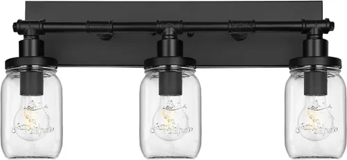 Miniatura 10 de Lámpara de tocador de baño de 2 luces, lámpara de baño negra, aplique de pared industrial de granja con pantallas de vidrio, lámpara de tocador
