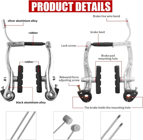 Miniatura 3 de Juego completo de frenos de bicicleta, cables de pinzas internas y externas, kit de palancas, frenos universales para bicicleta de montaña delantera