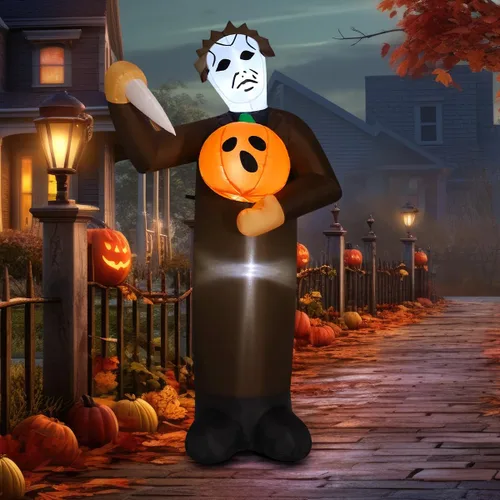 COMIN Asesino de calabazas inflable de Halloween de 6 pies con LED incorporados, decoración de patio para fiestas de vacaciones en interiores,