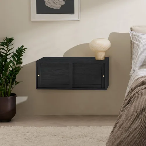 mopio Lauren - Estante flotante para TV, estante modular multiusos para debajo de la televisión, armario de televisión de madera montado en la Negro
