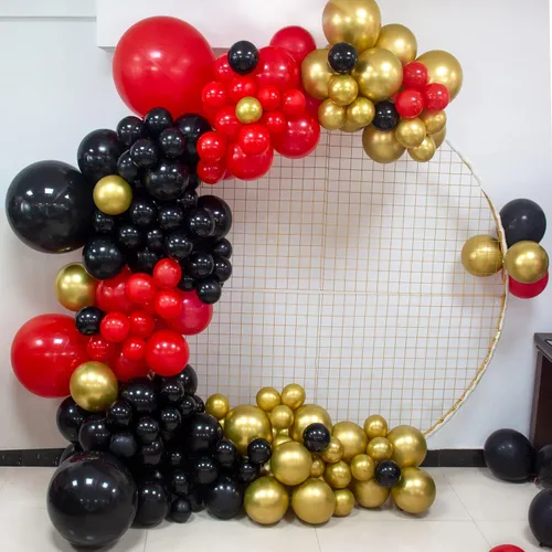 Kit de arco de guirnalda de globos rojos y negros, globos grandes y pequeños y medianos dorados metálicos para baby shower, fiestas, cumpleaños,