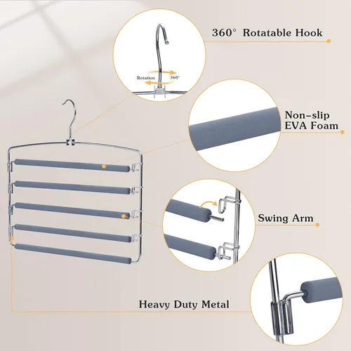 Miniatura 4 de TOPIA HANGER Perchas para pantalones que ahorran espacio, paquete de 3 organizadores de pantalones con brazo oscilante para armario, organizador
