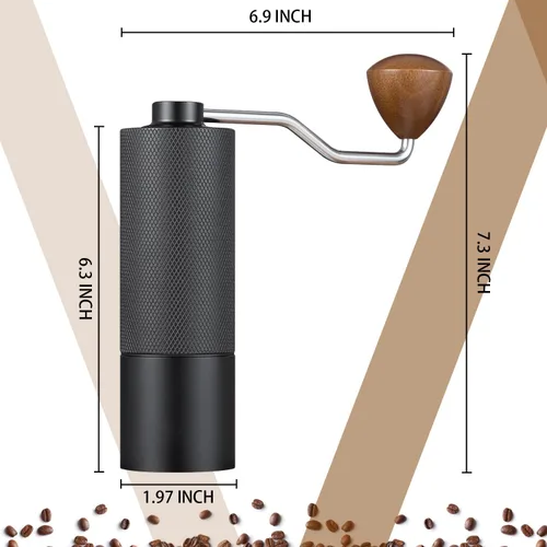 Miniatura 7 de Molinillo de café manual con capacidad de 0.88 oz, rebabas de acero inoxidable, mango de madera, molinillo de café para rebabas para el hogar, Negro