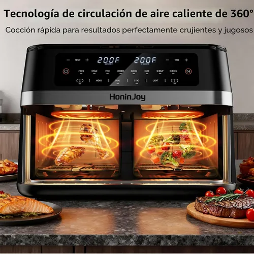 Miniatura 6 de Freidora de aire grande de doble cesta de 12 cuartos con 50 revestimientos de papel y ventana de visión, 12 en 1 con pantalla táctil digital