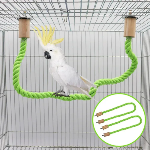 Miniatura 9 de Paquete de 2 perchas y columpios de cuerda para pájaros, jaula de pájaros, accesorios de poste de escalada, juguete de escalada para loros, Azul