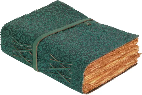 Miniatura 17 de LEATHER VILLAGE Diario floral en relieve encuadernado en cuero para mujeres y hombres, 200 páginas, 8 x 6 pulgadas (A5), aguamarina, libro