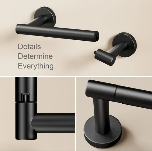 Miniatura 5 de POKIM Soporte de papel higiénico negro mate, soporte de rollo de papel higiénico giratorio de doble poste de acero inoxidable para montaje en pared