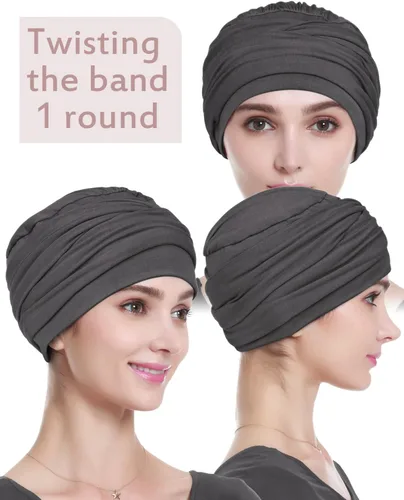 Miniatura 6 de Alnorm Gorro de quimioterapia, sombrero de viscosa de bambú para mujer, turbante para la cabeza para mujer