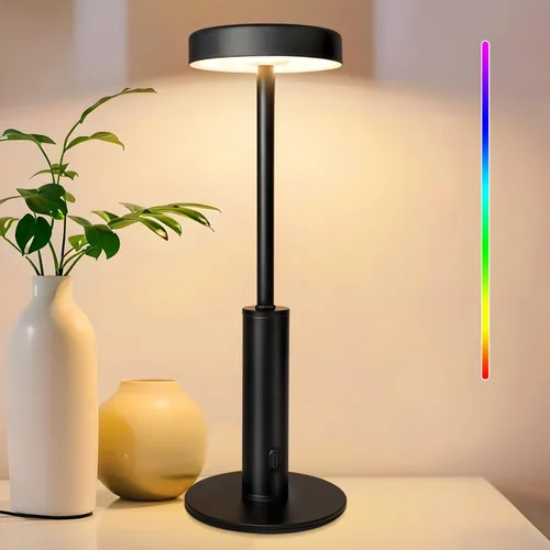 Wowag Pequeñas lámparas de mesa inalámbricas recargables, lámpara de escritorio portátil con batería de 5000 mAh, 3 colores y RGB regulables sin