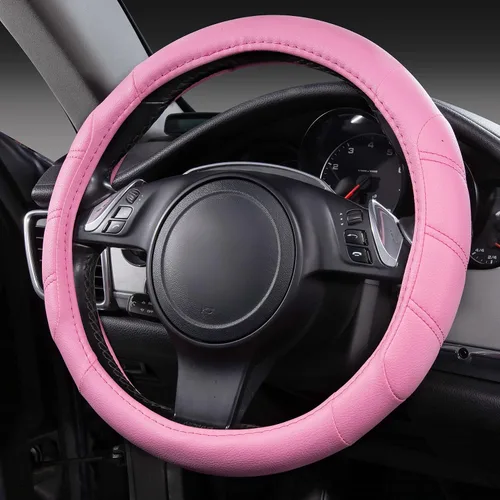 Miniatura 23 de CAR PASS Funda para volante deportiva de cuero de microfibra con veta de madera de 14.5-15 pulgadas, universal, se adapta al 95% de camiones, SUV