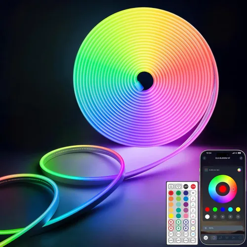 Miniatura 9 de Lamomo - Tira de luces LED RGB de neón, 16.4 pies de luces de cuerda LED de neón con control remoto por aplicación, sincronización de música