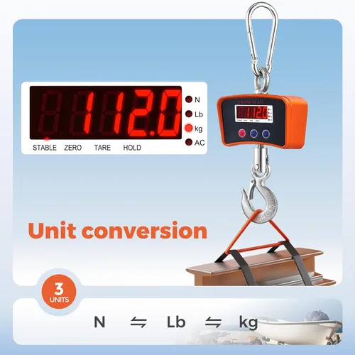 Miniatura 4 de Bonvoisin Báscula de grúa de 2200 lbs/1000 kg, báscula colgante digital legibilidad 0.44 lbs/0.2kg, báscula de gancho recargable para granja