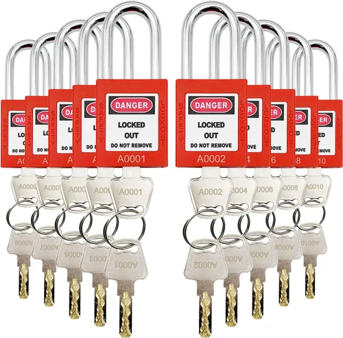 Miniatura 8 de SAFBY Loto - Candados seguros con 10 llaves para estaciones y dispositivos de bloqueo (amarillo, clave diferente)