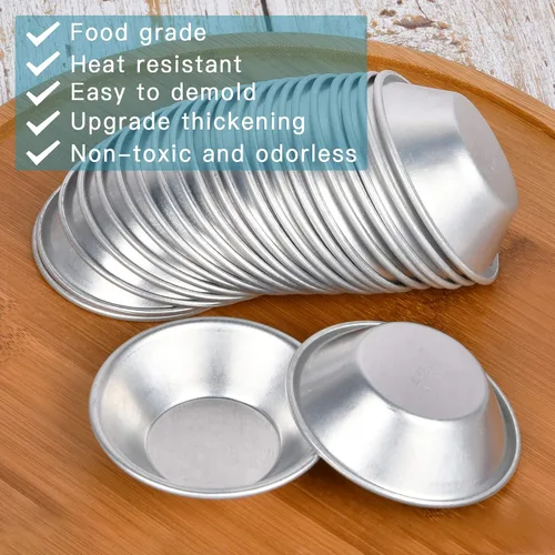 Miniatura 6 de Paquete de 25 moldes de aluminio para tarta de huevos, moldes de postre, antiadherentes y reutilizables