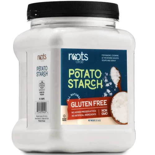 Roots Circle Almidón de patata sin gluten | 1 paquete de tarro de 21 onzas 100% pura harina de patata, sin conservantes ni ingredientes