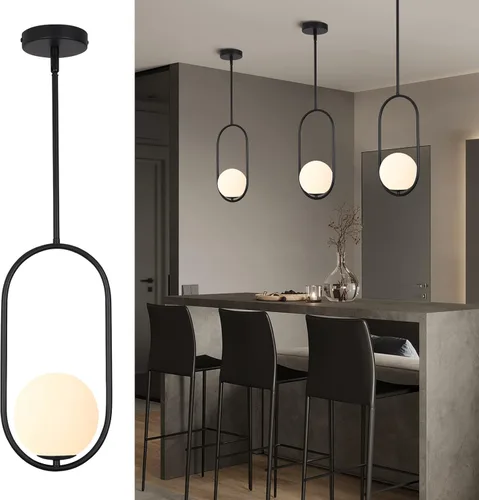 Miniatura 10 de SeeU Iluminación colgante moderna dorada con globo, lámpara colgante de un foco estilo siglo medio, lámpara colgante de longitud ajustable