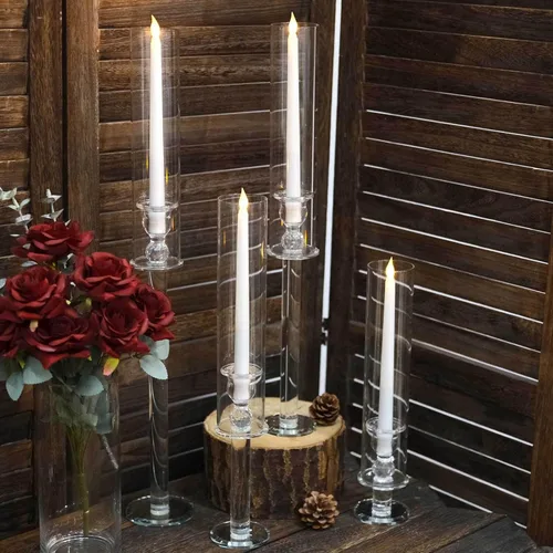 Miniatura 12 de Efavormart Paquete de 2 Portavelas Candelabro Transparente de 18", Pantalla de Vidrio para Vela, Pantalla de Vela Huracán de Extremo Abierto