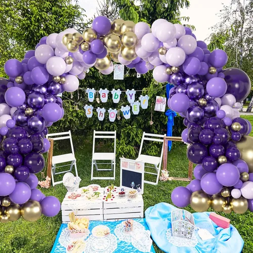 Miniatura 6 de Kit de arco de guirnalda de globos morados y dorados de 163 piezas - Globos morados oscuros, lavanda lila, globos dorados metálicos para bodas, baby