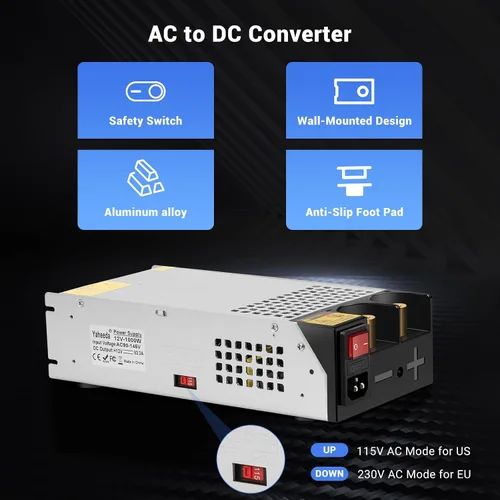 Miniatura 3 de Convertidor de 1000 W, convertidor de 110 V CA a 12 V CC, fuente de alimentación, transformador de interruptor de corriente máxima de 83 A CC