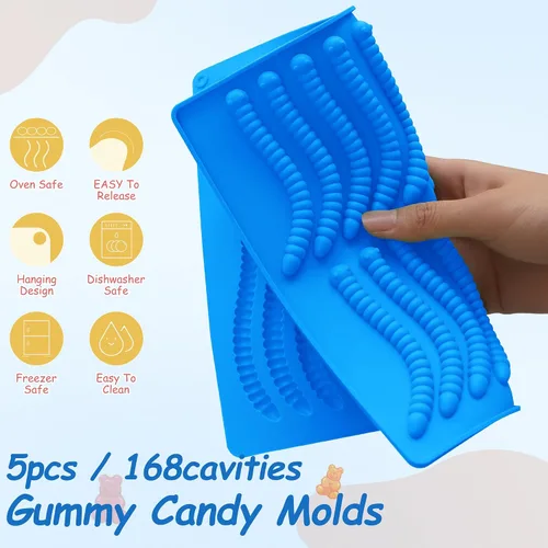Miniatura 5 de Sidosir 7 moldes de silicona para ositos de gomitas, molde antiadherente para chocolate con gusanos para fiestas, corazón gomoso para bricolaje
