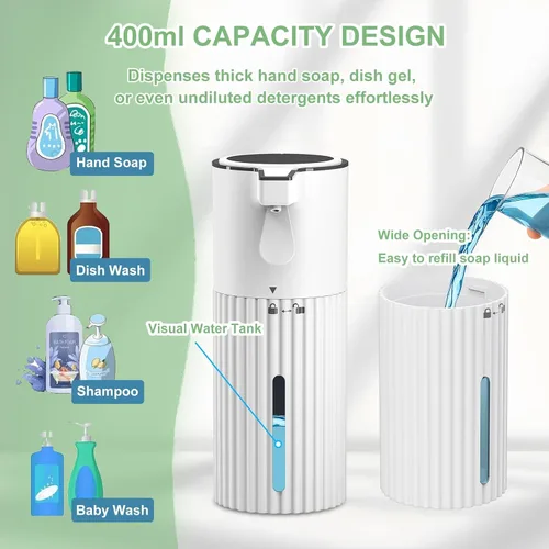 Miniatura 5 de Push-Activated Automatic Foaming Soap Dispenser,Soap Dispenser for Kitchen,Continuous Flow Control 400ml Capacity,AA Battery Powered Waterproof