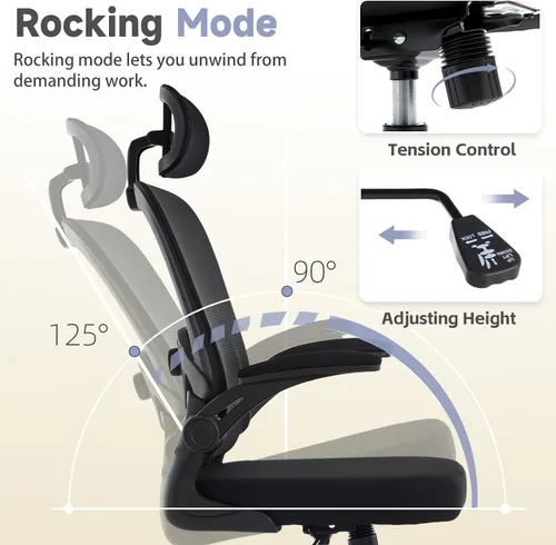 Miniatura 5 de Silla de oficina ergonómica con soporte lumbar ajustable, silla de escritorio de oficina con reposacabezas ajustable, malla transpirable, cojín